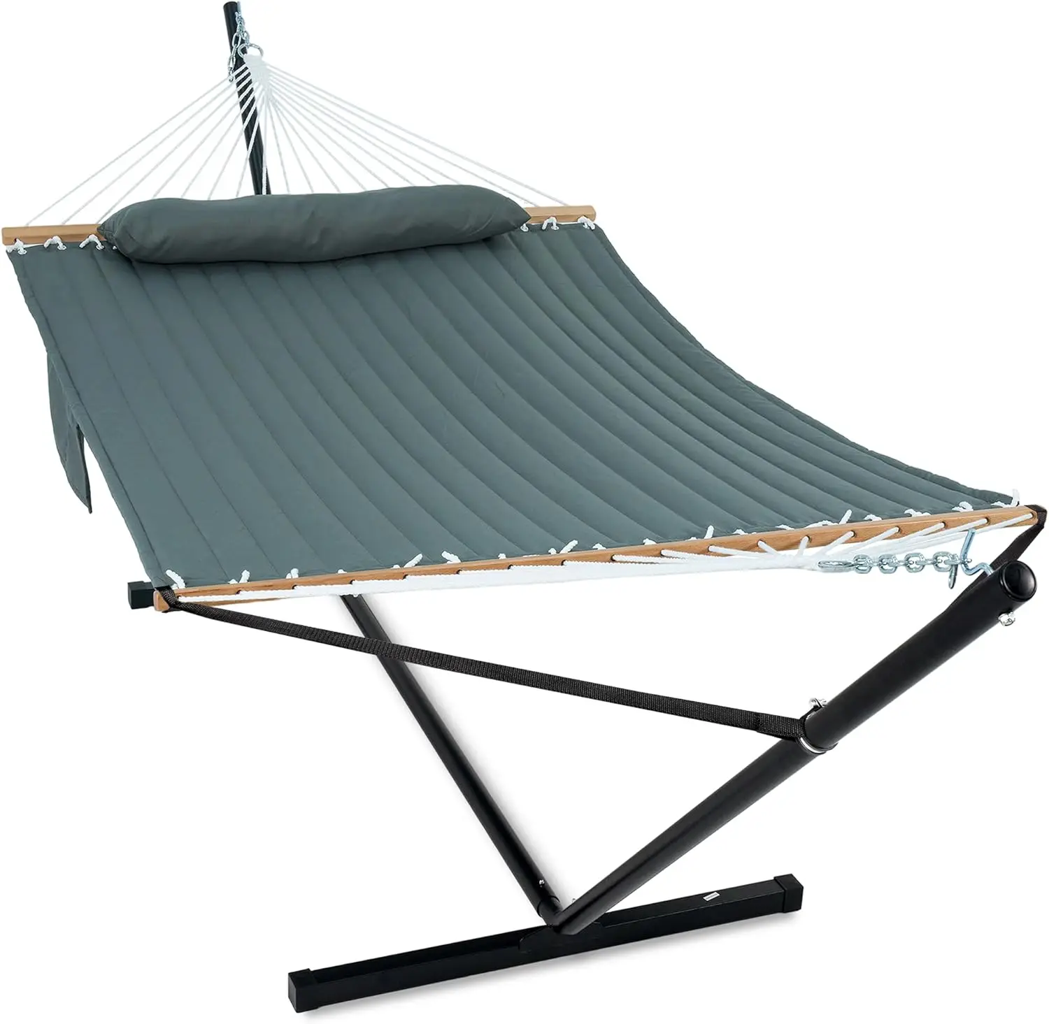 

2 Person Hammock with Stand for Outside, Heavy Duty Steel Stand, Double 55inch Hammocks, Large Removable Pillow, Storage Bags, M