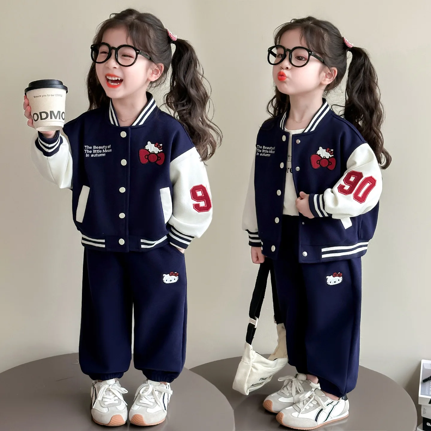 

Anime My Melody Girls Baseball Jacket and Pants Set Spring Fall Style Casual Cardigan Fall Clothes Girls Sports Two-Piece Set