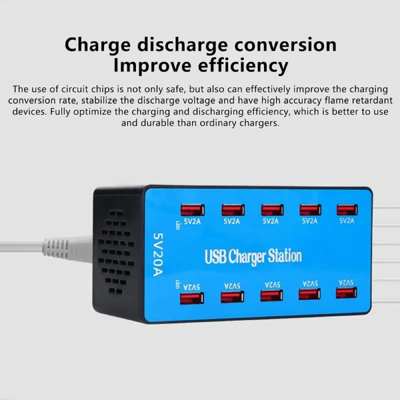 

10 - port 100W USB Charging Station 20A Smart Quick charger for Samsung Xiaomi iPad iphone