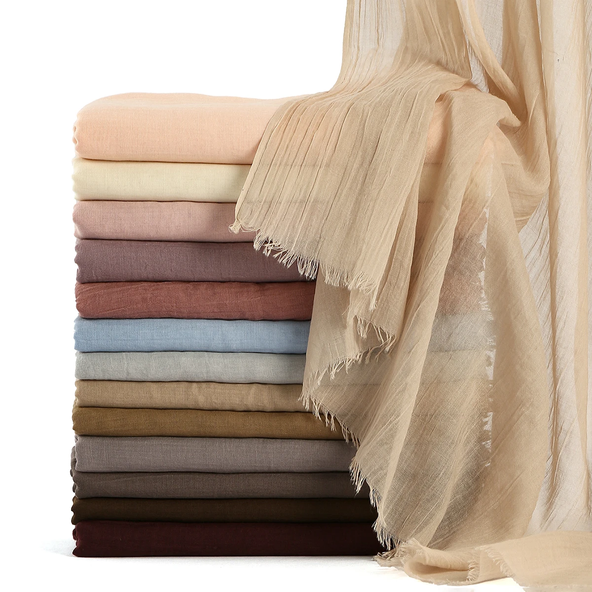 New Modal Hijab Rayon Cotton Scarf Fringed Shawls Woman Muslim  Plain Scarf Big Size Headscarf Islamic Turban Headband 185*95cm