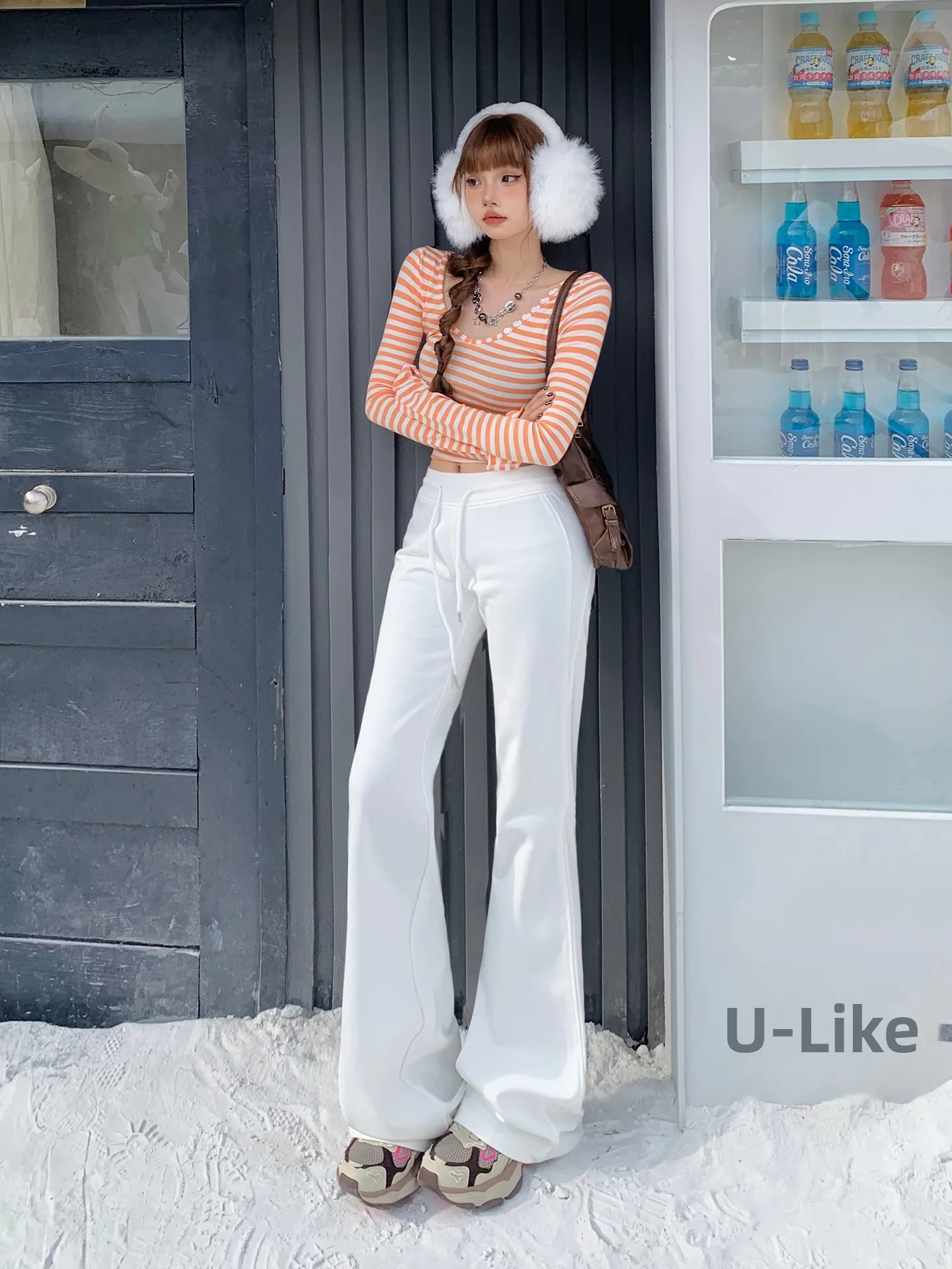 

Lulu Women's Yoga Pants Fce Lined Flared Sports Casual Pants Low Waist Cotton Blend Dstring Soft Warm Autumn Faion