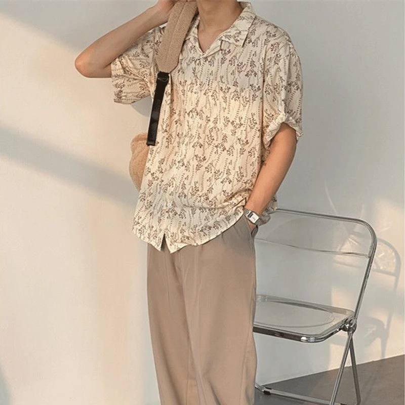 PDCY11282023 New Short Sleeve Lapel Loose Fashion Vintage Summer Trend Floral Young Style Casual Korean Version Simplicity Shirt