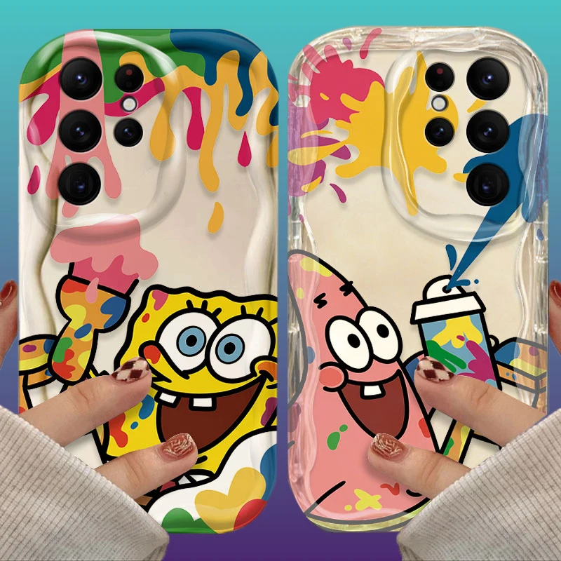 Phone Case For Samsung Galaxy S24 Ultra S23 S22 Plus S21 S20 FE A25 A55 A35 Graffiti SpongeBobs Patrick Star Wave Silicone Cover