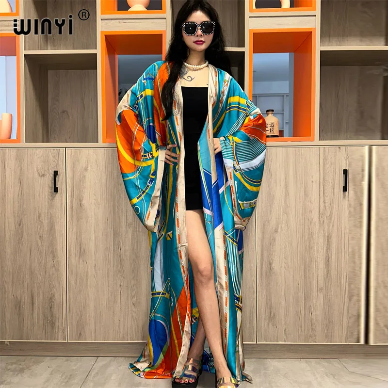 WINYI-Cardigan imprimé pour femmes, robe longue d'été, robe de soirée élégante, style Boho, ample, plage, vacances, natation, cover-up Kimonos