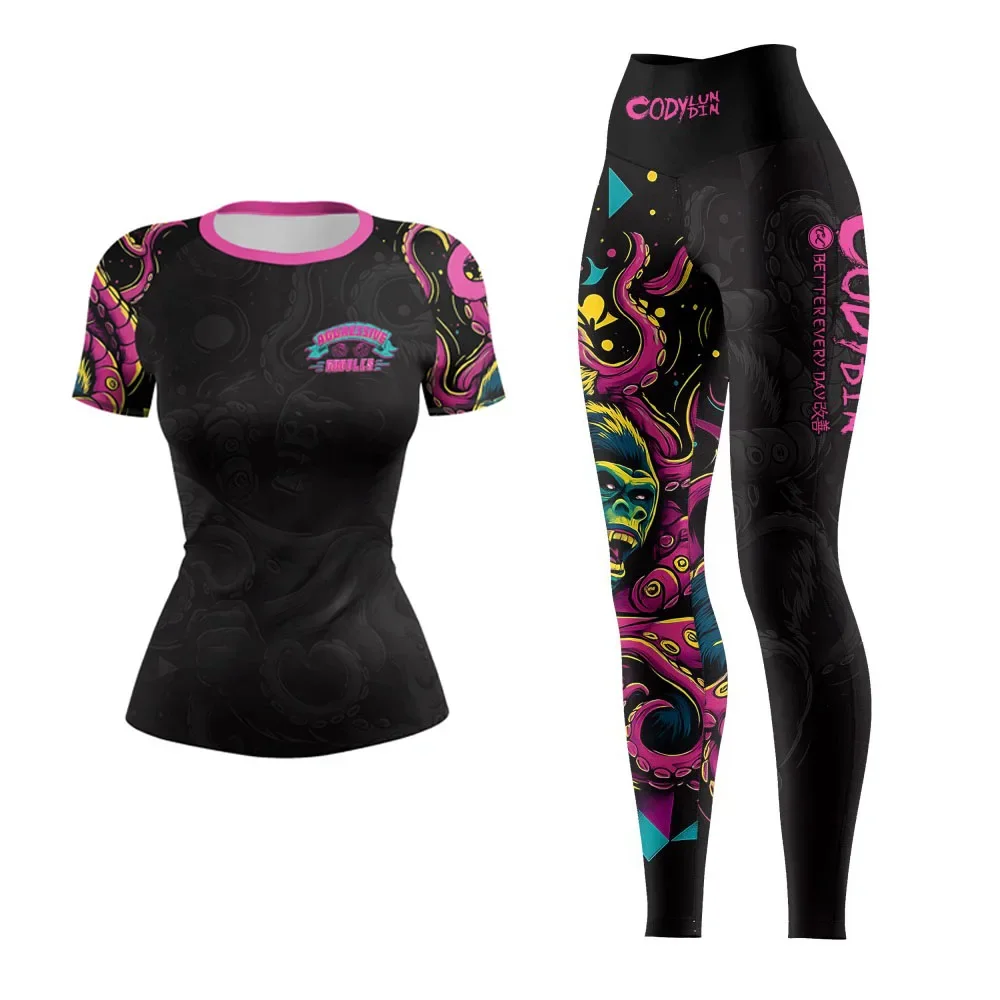 كودي لوندين جيو جيتسو Rashguard MMA تي شيرت + بانت النساء 4 قطعة/المجموعة رياضة الجري تصارع Bjj الملاكمة الرياضة الملاكمة التايلاندية السراويل الفانيلة #5