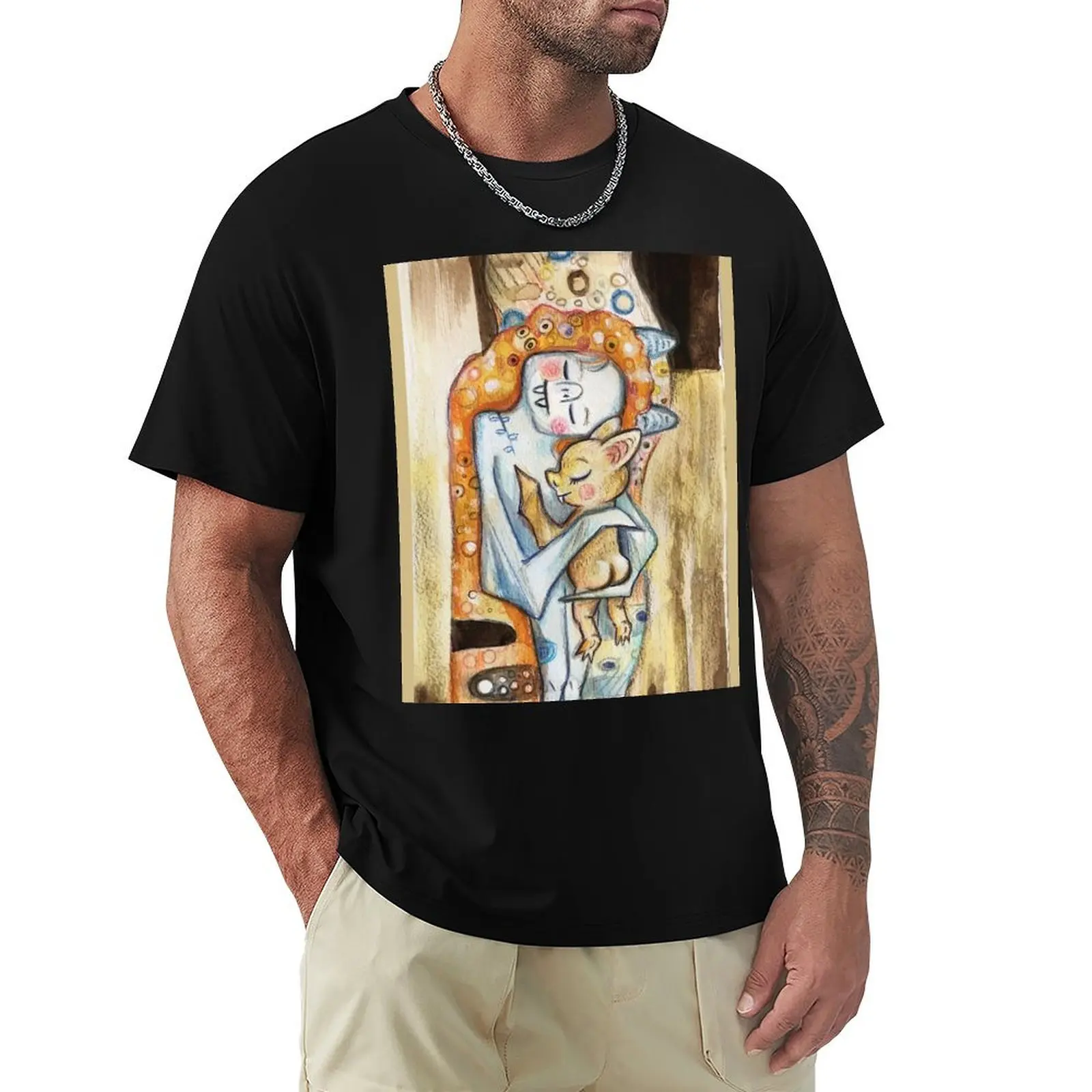 Bat Mother and Child after Klimt T-Shirt Festival Casual Short Sleeve