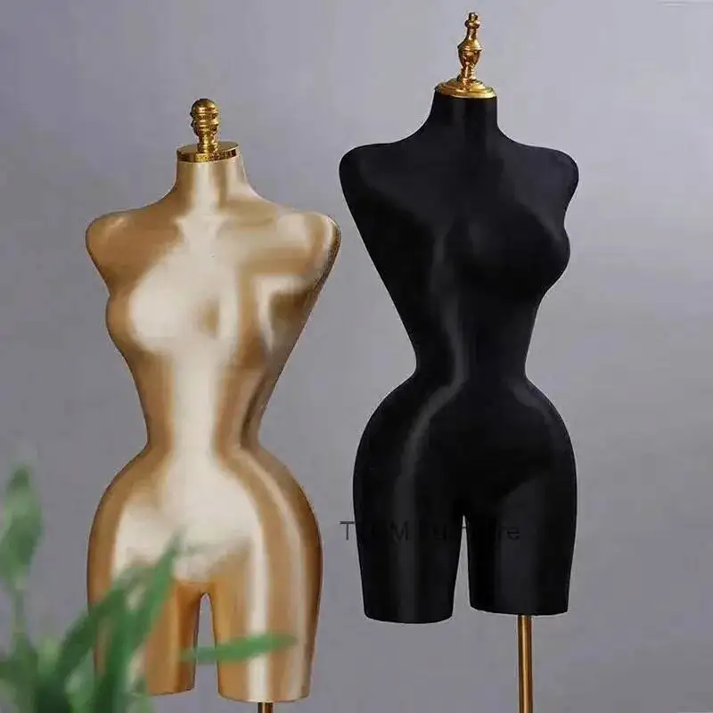 

Plus Size Butt Dress Skirt Clothing Display Pin Able Luxury Velvet Gold Plentiful Female Mannequin Half-body Torso Display Model