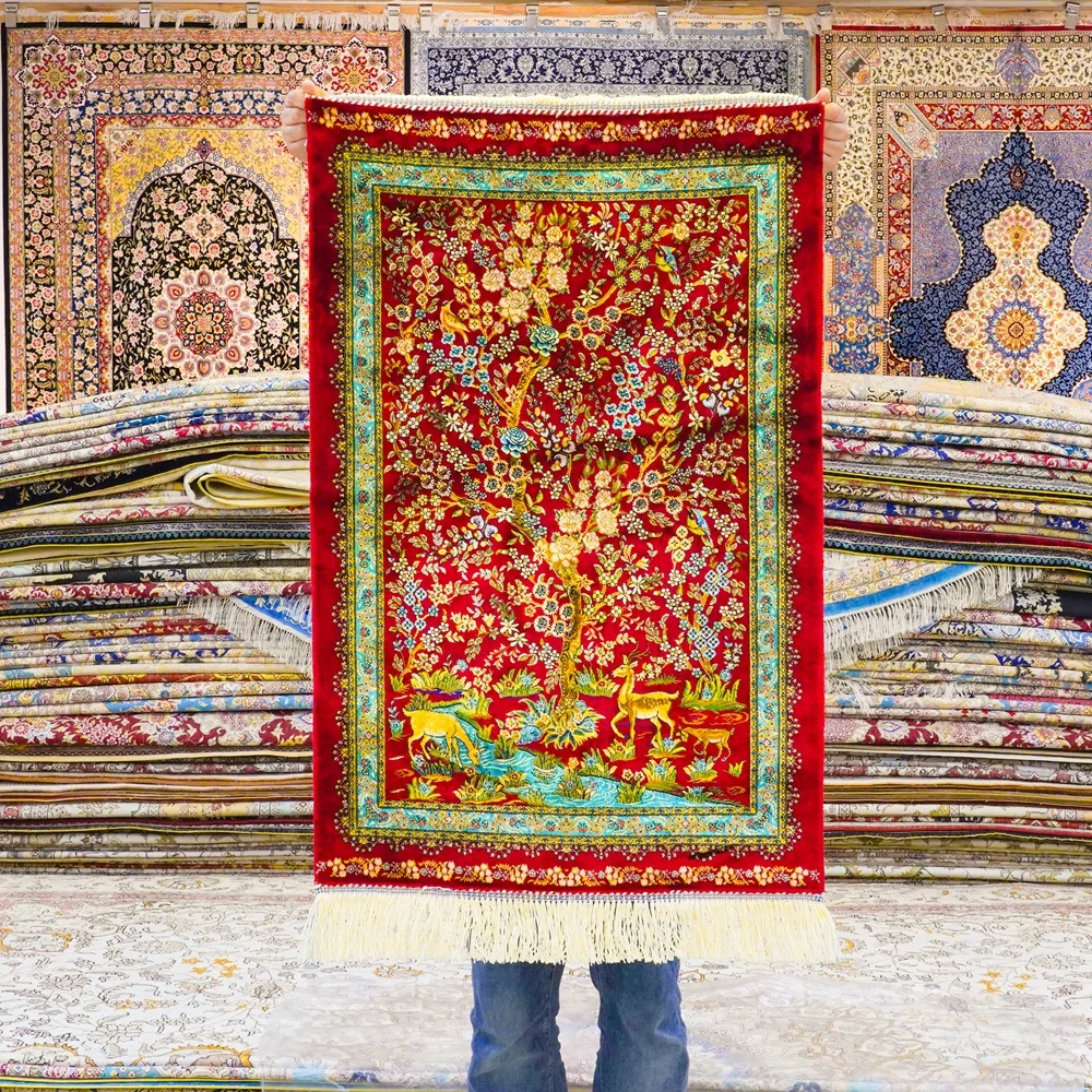 

60x90cm 100% Silk on Silk Handmade Rug Sample Wholesale Price High Density Persian Luxury Carpet Tree of Life Home Decor Bedroom