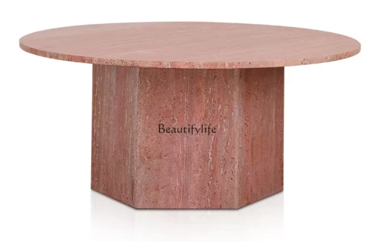 

FG*Cream style natural marble coffee table living room Nordic wabi sabi French round table