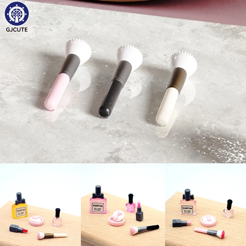 

1 Set 1:12 Dollhouse Miniature Cosmetic Lipstick Pressed Powder Perfume Makeup Brush Model Doll Makeup Scene Decor Accessories