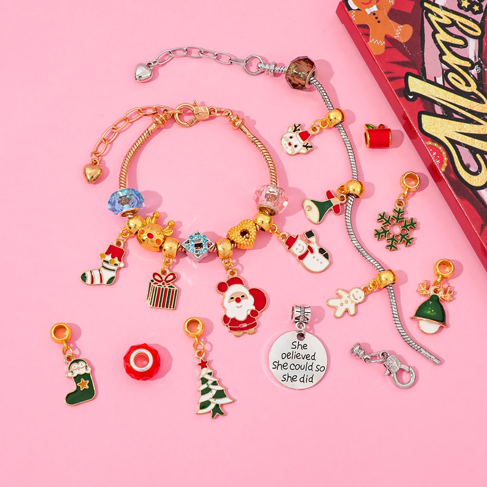 Christmas Countdown 24DIY Bracelet Set, Fashionable and Simple Women's Jewelry Zinc Alloy Beaded Bracelet Christmas Gift