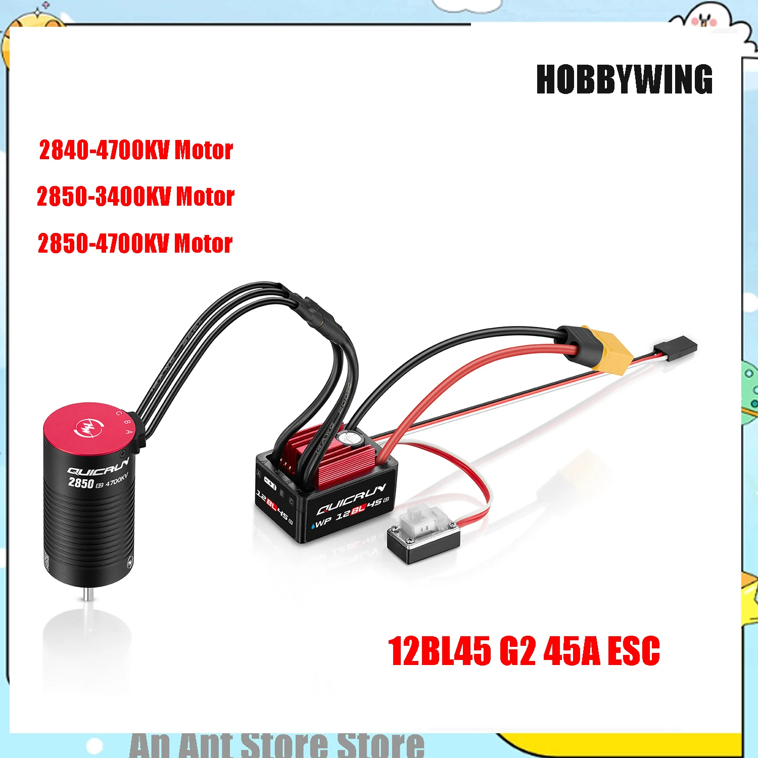 HOBBYWING Brushless Sensorless Combo QUICRUN 2840 2850 Motore 12BL45 G2 45A ESC Albero Impermeabile Per 1/12 1/14 1/16 RC Auto