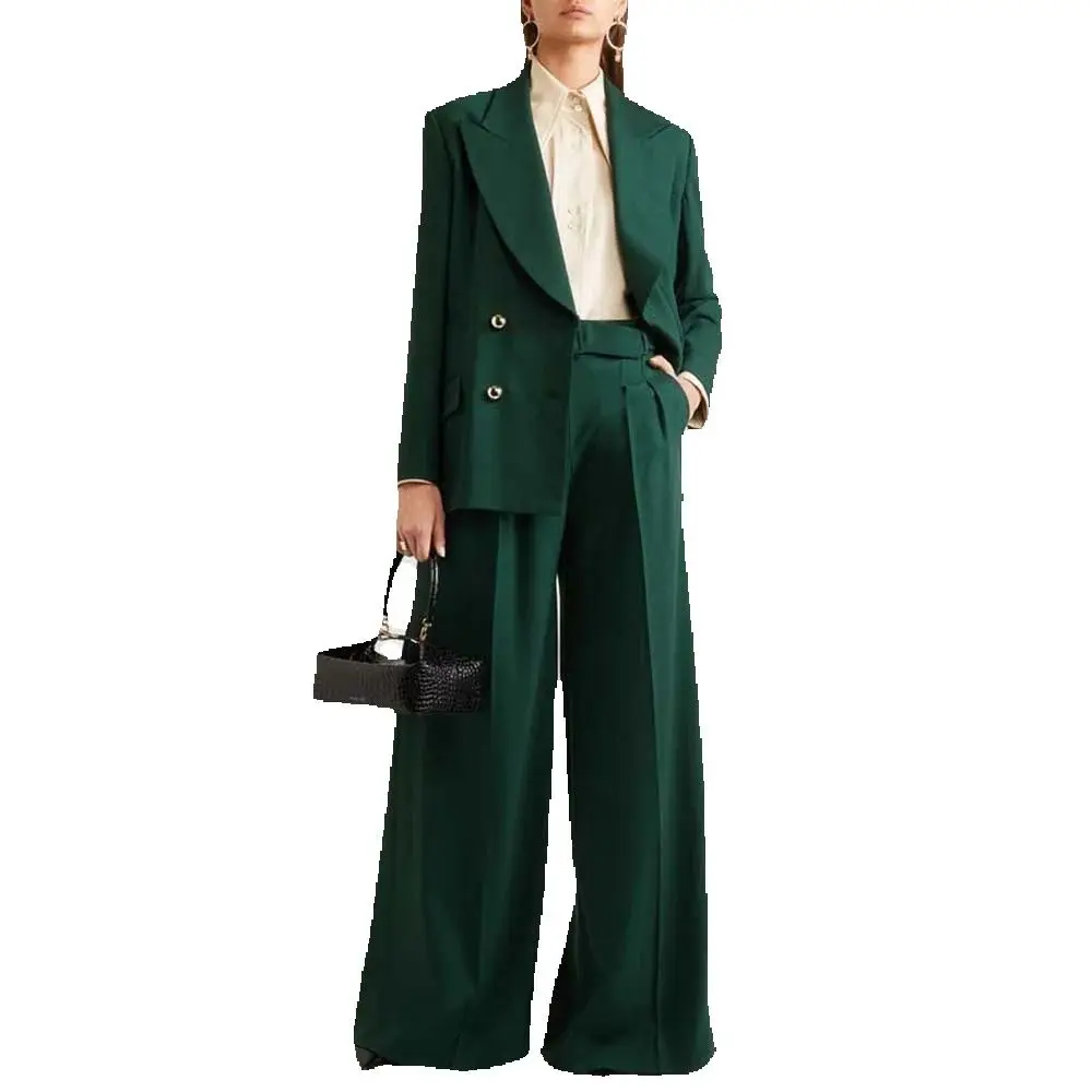 Luxury Green Suits for Women Notch Lapel 2 Piece Jacket Pants Female Clothing Slim Fit Smart Formal Office Lady Blazers Sets