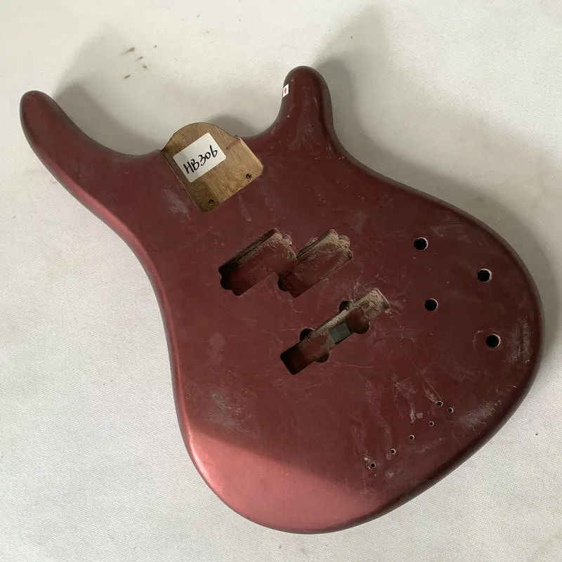 HB306 Metallic Red Color Active Electric Bass Unfinished PJB Bass Body in SOlid Redwood with Damages Cracks Special Sales