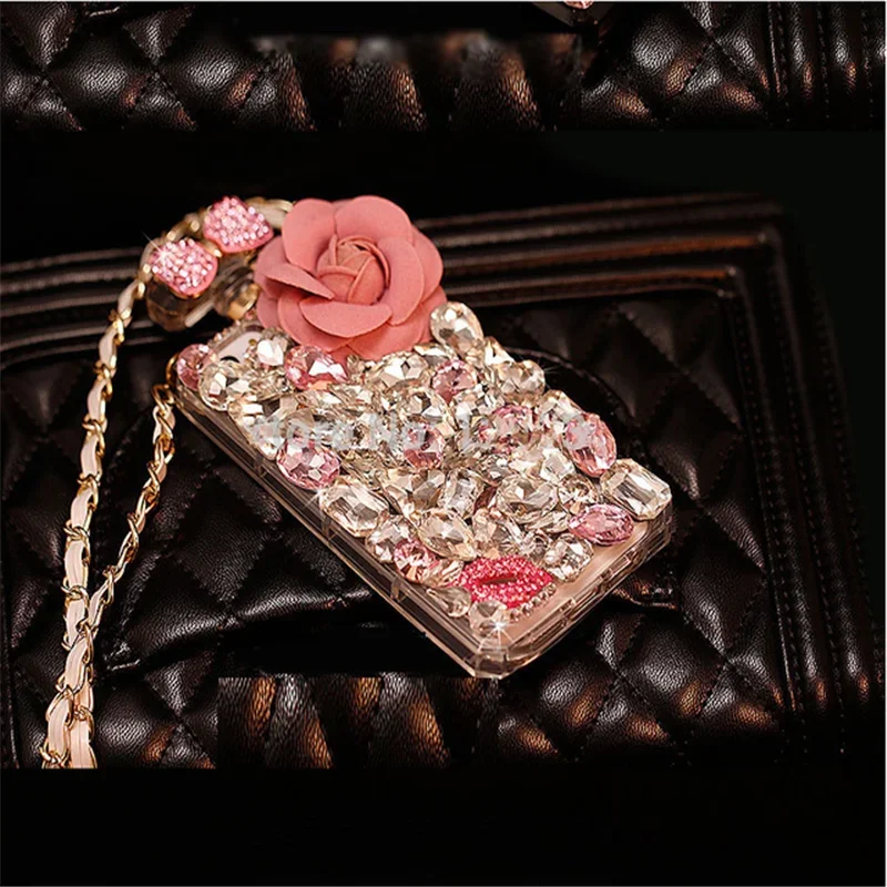 Diamond Crystal Gem Perfume Bottle Lips and Flowers Handbag Case Cover For Samsung GalaxyS10 S20 S24 S21 S22 S23Ultra Note10 20