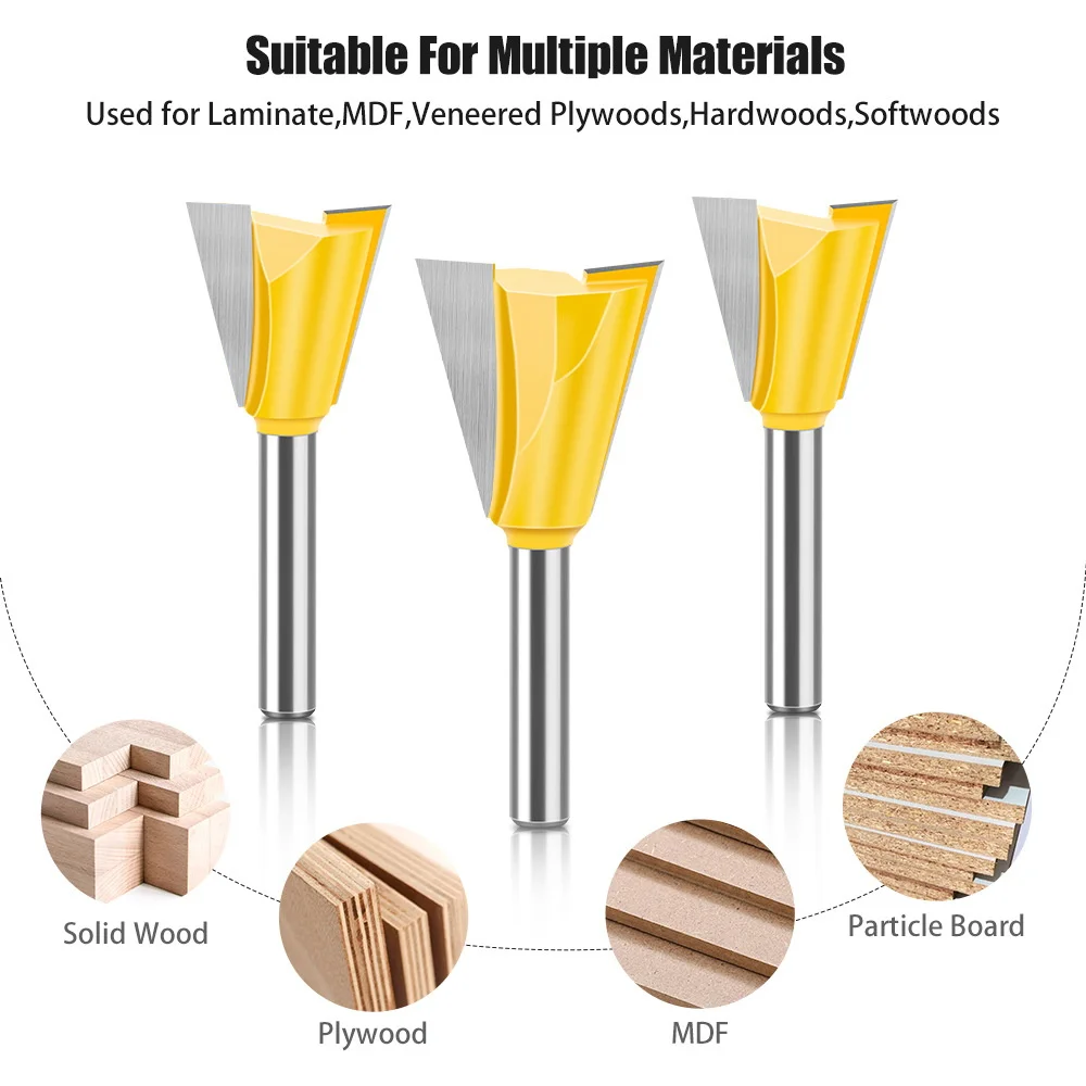 6/6.35mm Shank Dovetail Joint Router Bits Set 14 Degree Milling Cutter for Wood End Mill CNC Carpentry Tools 1/4” 1/8” 5/8” 3/4”