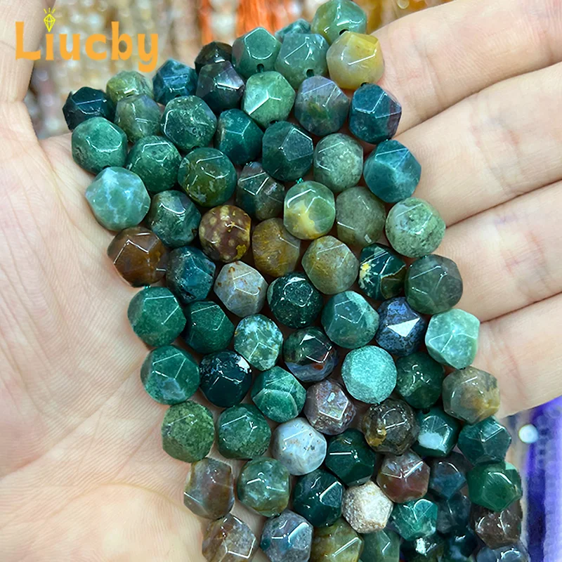 Natural Stone Faceted Indian agate Handmade Beads For Jewelry Making DIY keychain RIngs Accessories Bracelets 15