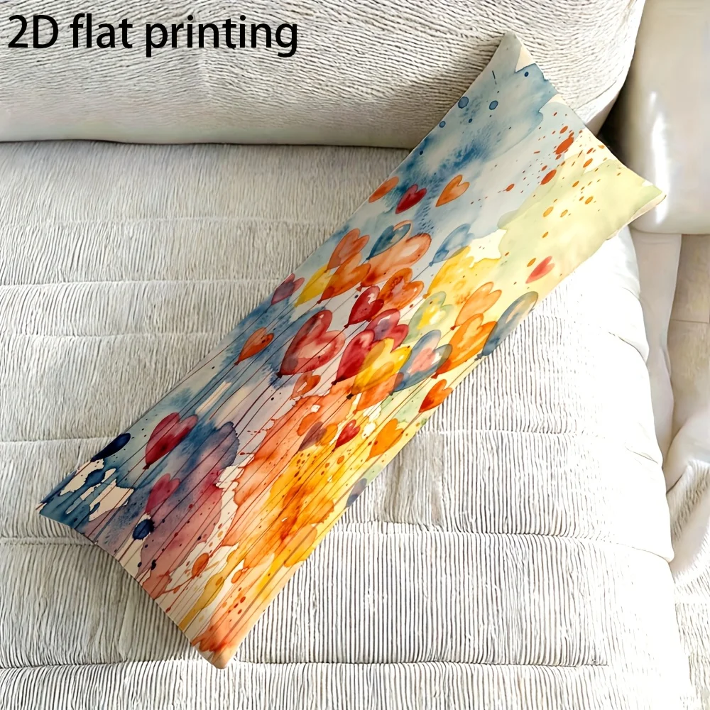 Long Pillowcase, 2D Printed Design, Heart-shaped Balloon Watercolor Pattern, Durable Fabric, Full-body Support Pillow Cover, Ide