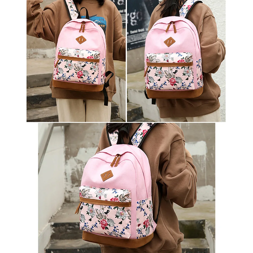 Oxford Cloth For Piece Blossom With Pencil Oxford Cloth With Lunchbox Bow Daypack For Primary Backpack 3 Set Floral Case