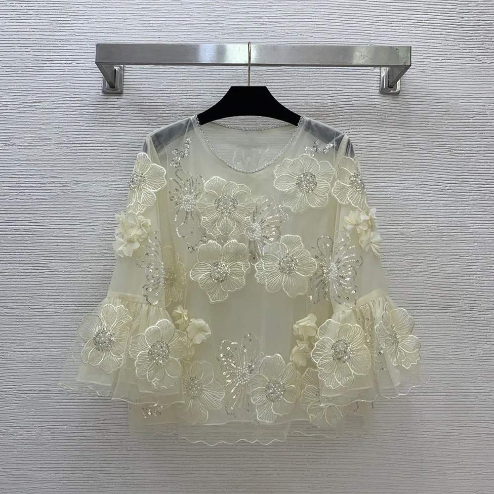 

High Quality 2026Lace Floral Tops Blouses Women Long Sleeve Elegant Loose Shirt Blouse Casual Shirts Spring Summer xy26032426