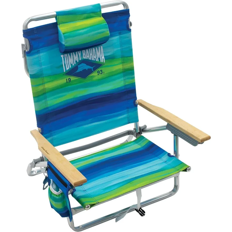 

5Position Classic Lay Flat Folding Backpack Beach Chair Blue and Green Stripe 23 x 25.25 x 31.5