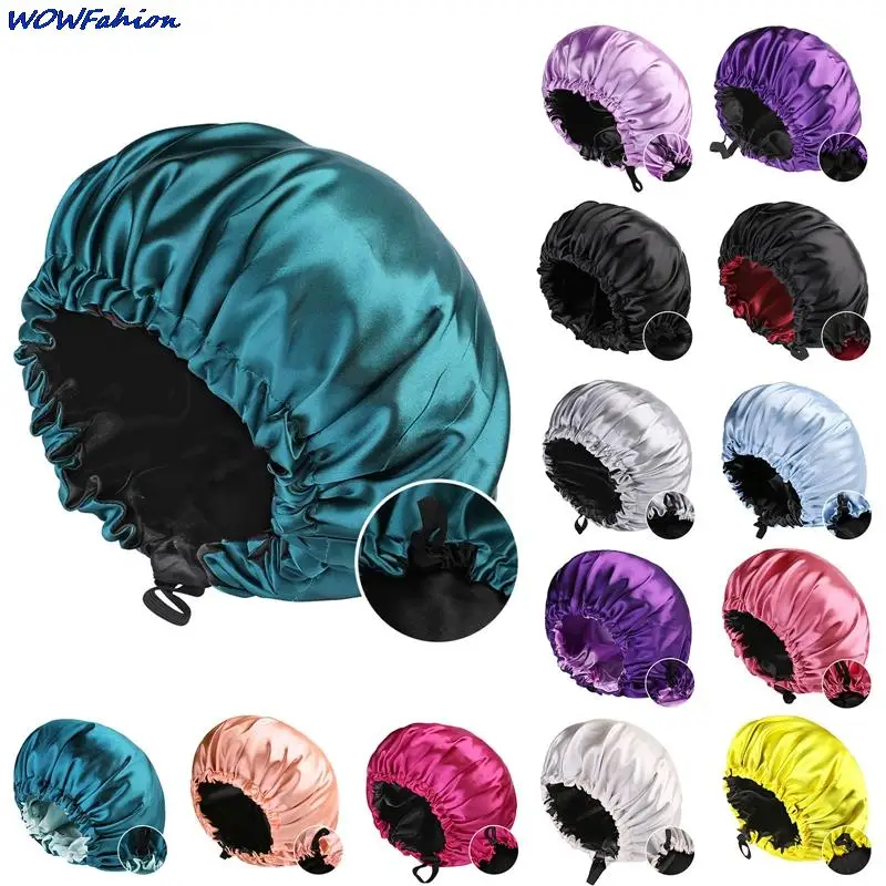 

Women Reversible Satin Bonnet Hair Caps Adjust Sleep Night Cap Head Cover Hat For Curly Springy Hair Styling Accessories