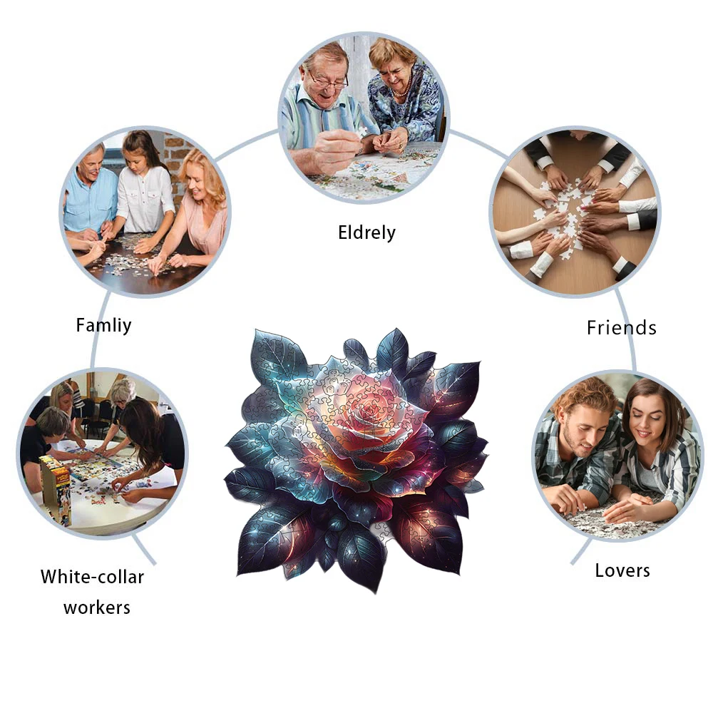 Drewniane puzzle z kwiatami, drewniane puzzle o unikalnym kształcie dla dorosłych, prezent świąteczny gra rodzinna wystrój domu