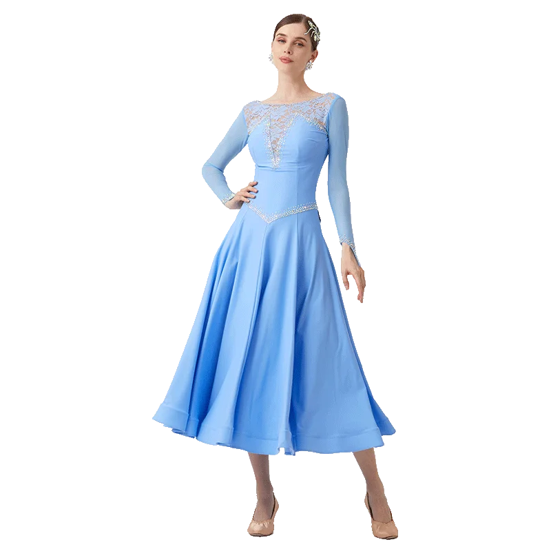 M-23066 New Women Modern Dance Rhinestone Color Diversity Dress Ballroom National Standard Waltz Competition Performance