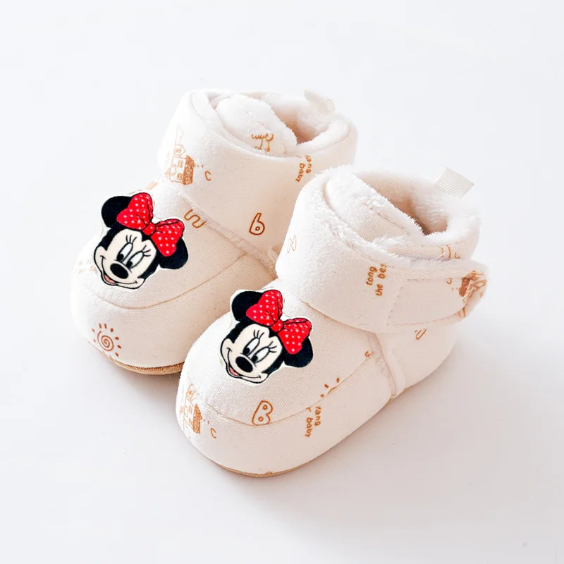 

Зимняя детская обувь с Микки Маусом Disney, детские нескользящие носки на мягкой подошве, домашняя хлопковая обувь для новорожденных с героями мультфильмов