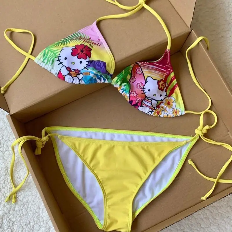 Sanrios Hello Kittys Bikini 3Pcs Creative Suit Cartoon Sweet Swimsuit New Pool Party Girl Suit Cute Kawaii Hot Sale Holiday Gift