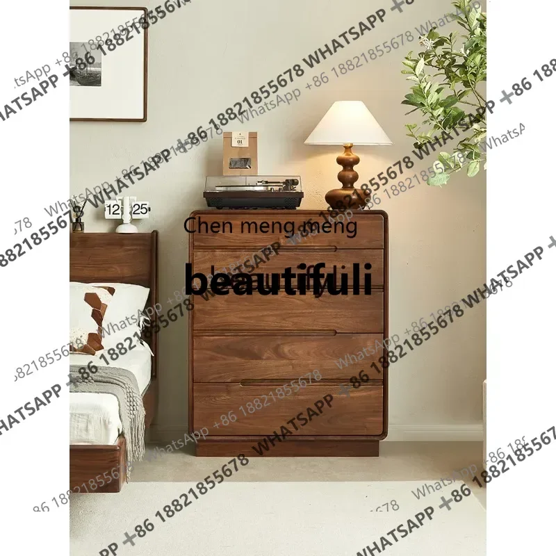 

X North American black walnut chest of drawers, living room simple vertical cabinet, solid wood bedroom wall storage cabinetQ