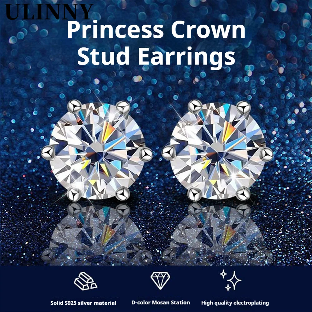 

Moissanite Stud Earrings 14K White Gold Plated Sterling Silver D VVS1 Lab Diamond 6 Claws Round Ear Studs For Women