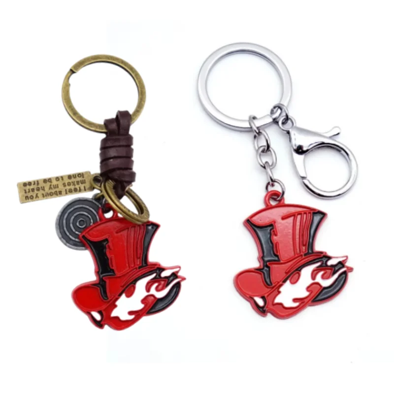 Japanese Game Persona 5 P5 Keychain Take Your Heart Logo Red Hat Key Chains for Women Men Car Keyring Choker Souvenir Gift