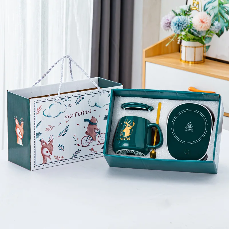 400ml Smart Ceramic Cup Coaster Warmer Thermostatic Coffee Heating Electric Mug Set Milk Tea Heating Water Coffee