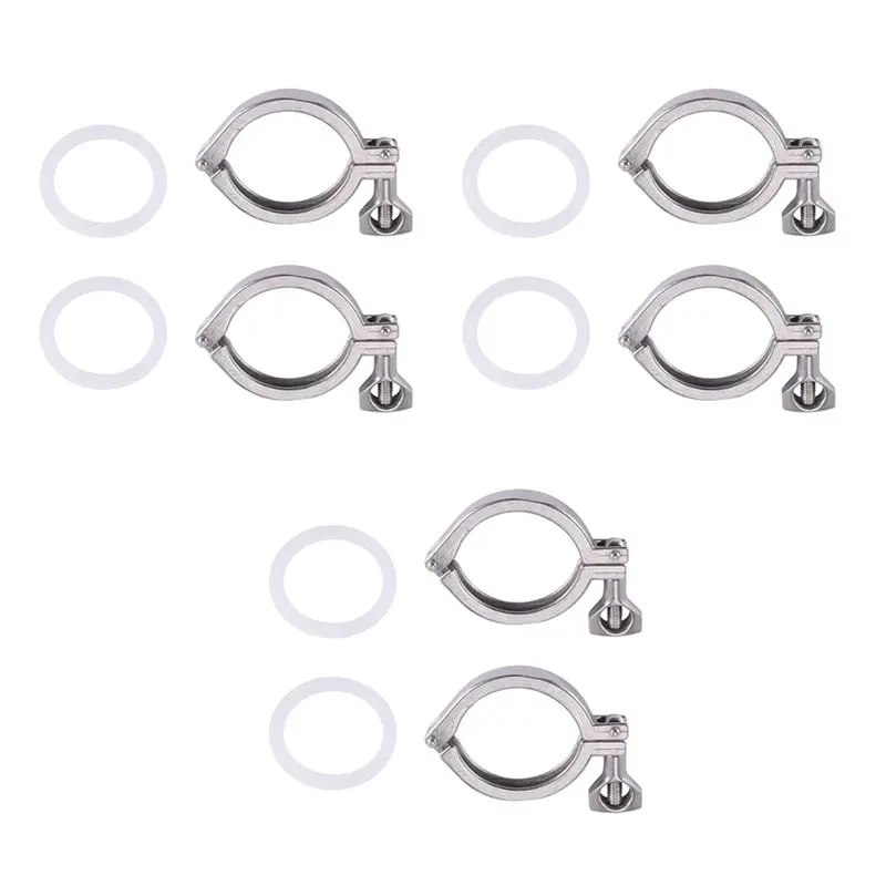 

AB11-6Pcs Тройной зажим Tri-Clamp из стали с одним штифтом, усиленный, с гайкой-барашком для феррула TC, с силиконовой прокладкой, 2 дюйма