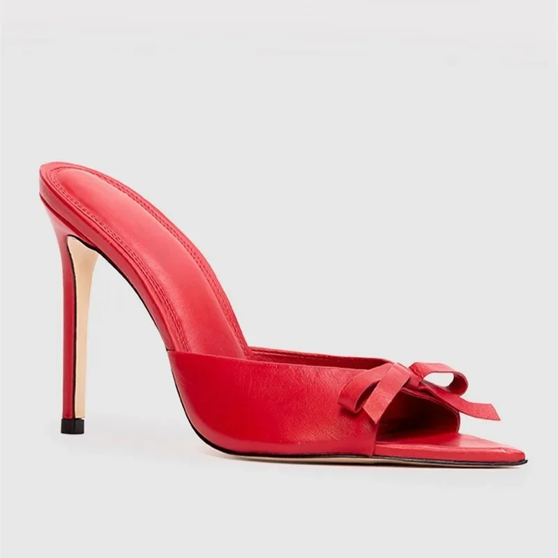 French bow high-heeled sandals for women with slim heels and versatile skirts, comfortable and cool slippers
