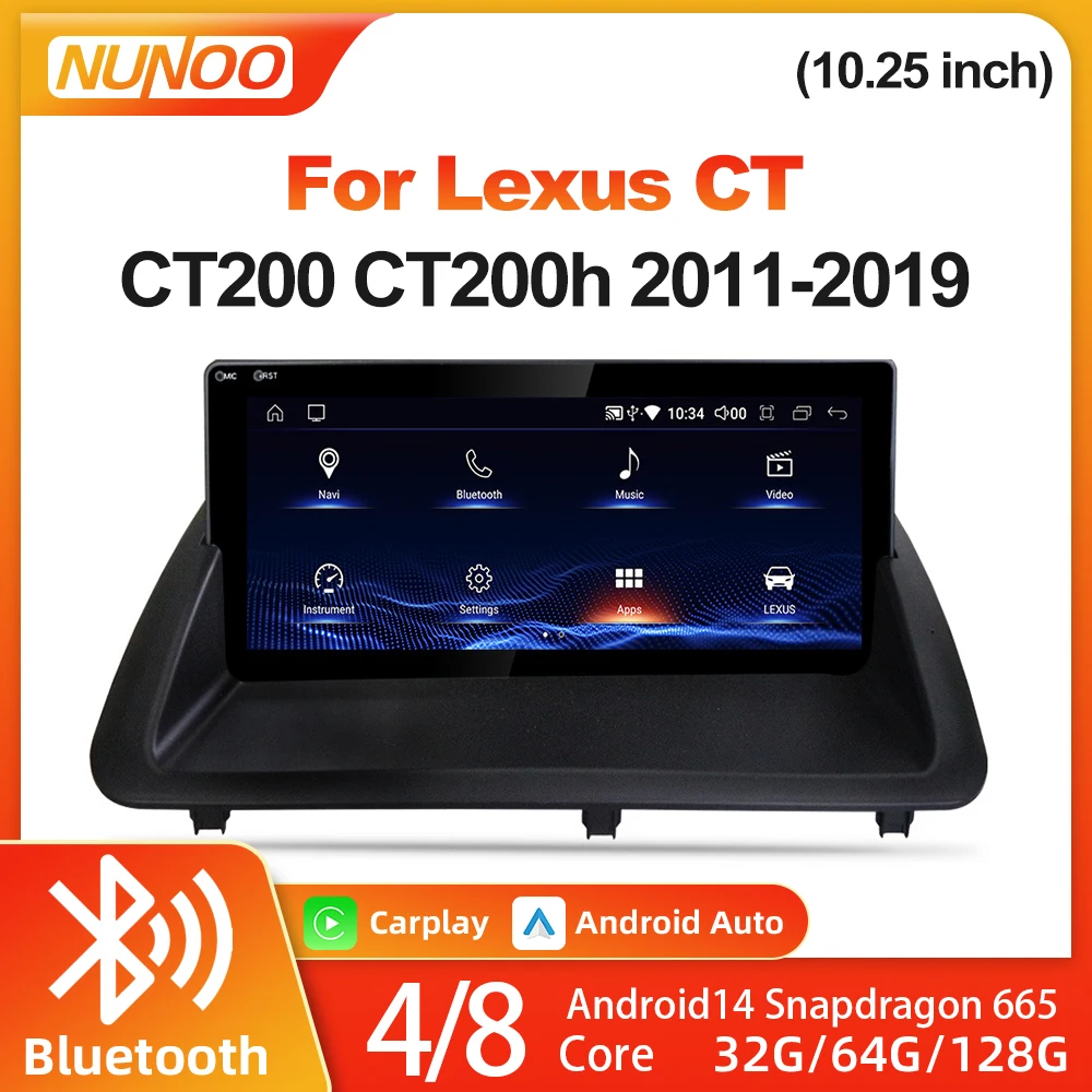 

For Lexus CT CT200 CT200h 2011-2019 Multimedia Player Navigation GPS DSP 10.25 inch Android 14 Wireless Carplay Auto Radio