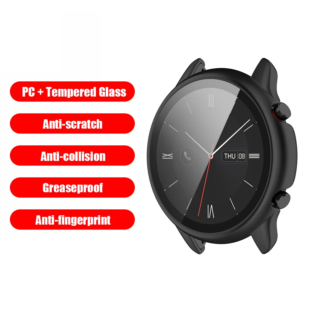 Curved Edge Tempered Glass Watch Series Case for Amazfit GTR 2e/GTR 2 Watch Full Cover Screen Protective Bumper Shell