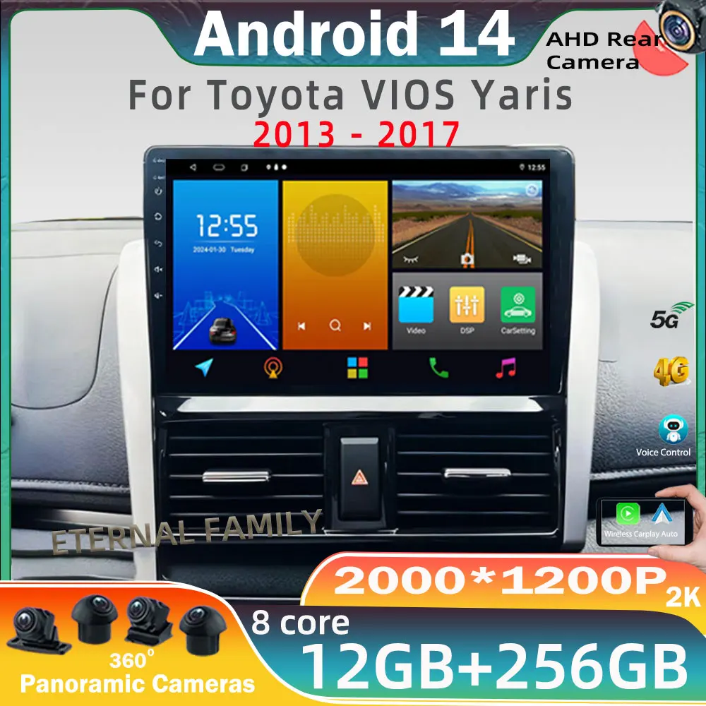 

Car radio Android 14 Navigation GPS For Toyota VIOS Yaris 2013 - 2017 Car Radio Player Wireless Android Auto Intelligent System