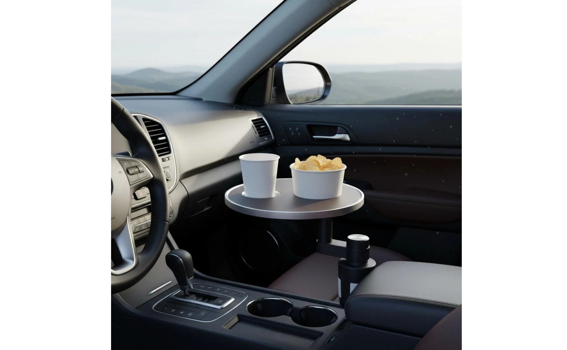 Front Seat Table 360-Degree Rotation Car Dining Tray Rotating Car Tray Multi-Functional Stable Support for Drivers, Road Journey