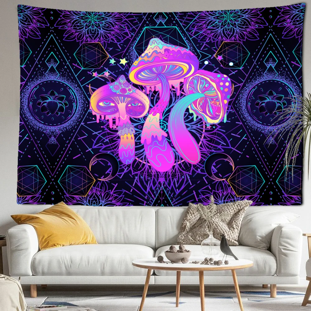 Purple Geometric Mushroom Tapestry Wall Hanging Abstract Witchcraft Psychedelic Hippie Bedroom Living Room Home Decor