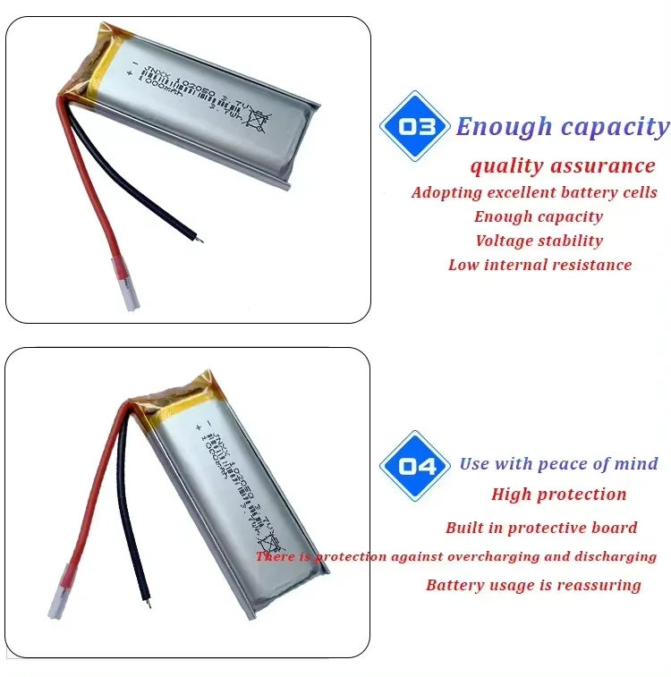 102050 3.7V 1000mAh Polymer Rechargeable Lithium Battery Suitable for GPS LED Light Beauty Instrument Bluetooth Speaker Recorder