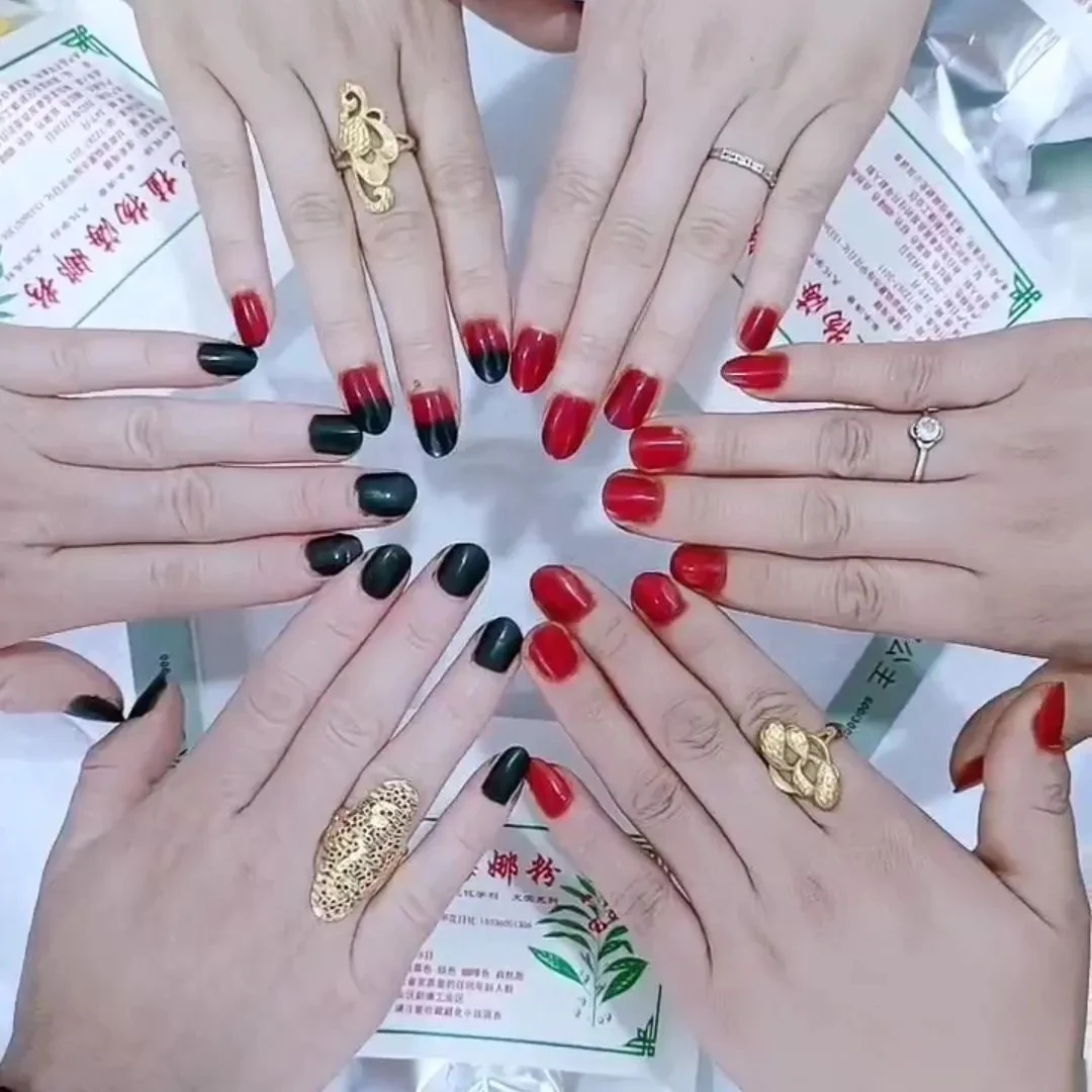Natural Plant Henna Nail Dyeing Powder Wine Red Black  With Tools Nail Shine Powder Nail Art lasting Natural color 20g