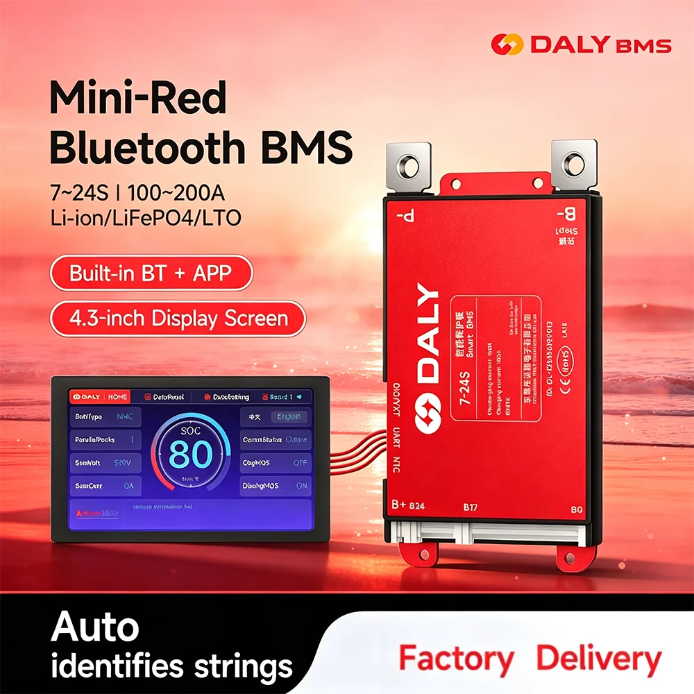 Daly Smart 4.3 LCD BMS High Current 4S 7S 8S 13S 14S 16S 17S 20S 24S Built-in Bluetooth 100A 120A 150A 200A Lifepo4 Li-Ion LTO