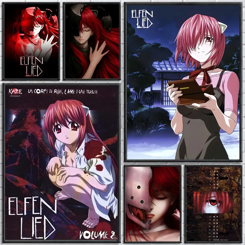 Anime Elfen Lied Poster Self-adhesive Art Waterproof Paper Sticker Coffee House Bar Room Wall Decor