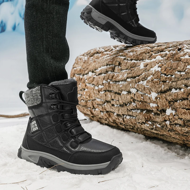 New Women Men Winter Boots Warm Plush Casual Snow Ankle Boots Lace Up Men's Hiking Shoes Outdoor Anti-Slip Work Casual Boots
