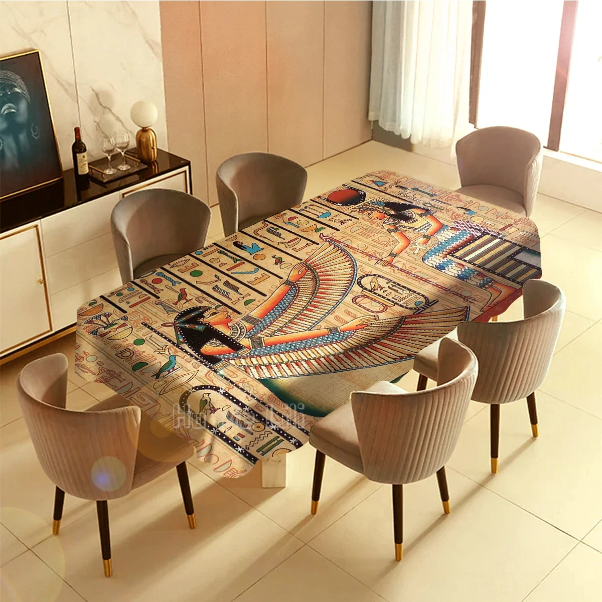 Egyptian Papyrus Art Eye Of Horus Tablecloth Polyester Waterproof And Oil Resistant Multifunctional