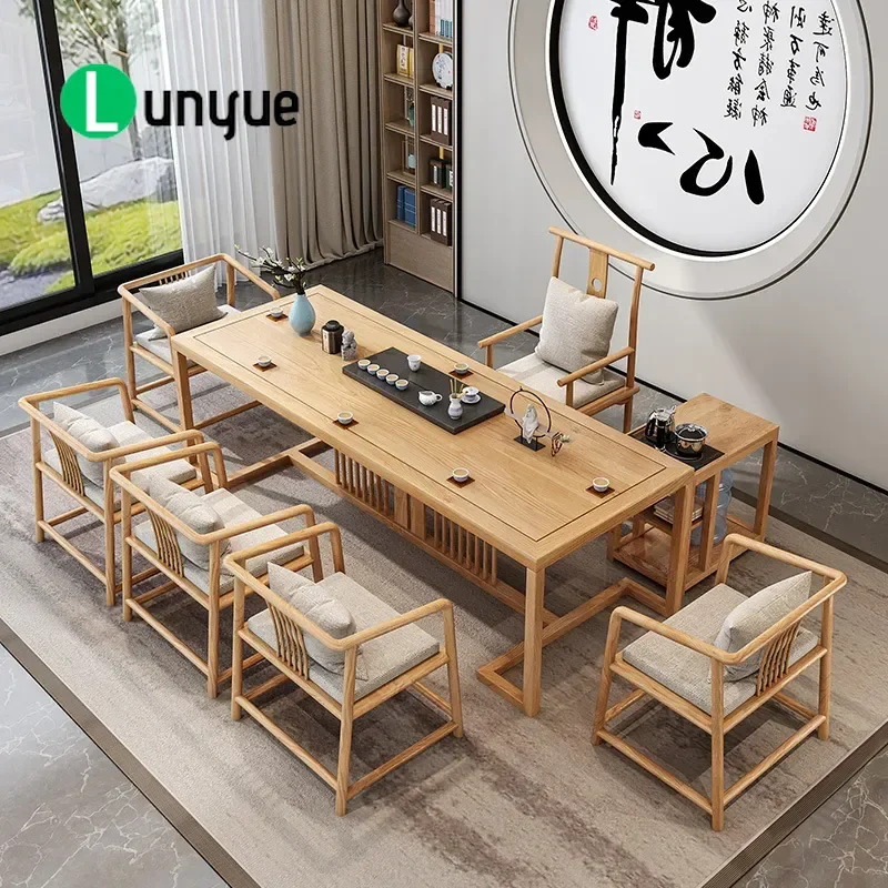 New Chinese Style Solid Wood Tea Table and Chair Set Japanese Zen Kung Fu Tea Table Simple Home Office Furniture Combination