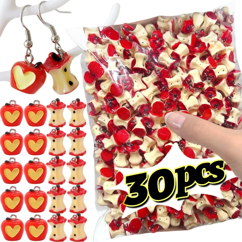 5/30Pcs Mini Red Apple Core Resin Charms Crafts DIY Simulation Fruit Resin Pendants Necklace Bracelet Keychain Jewelry Accessory