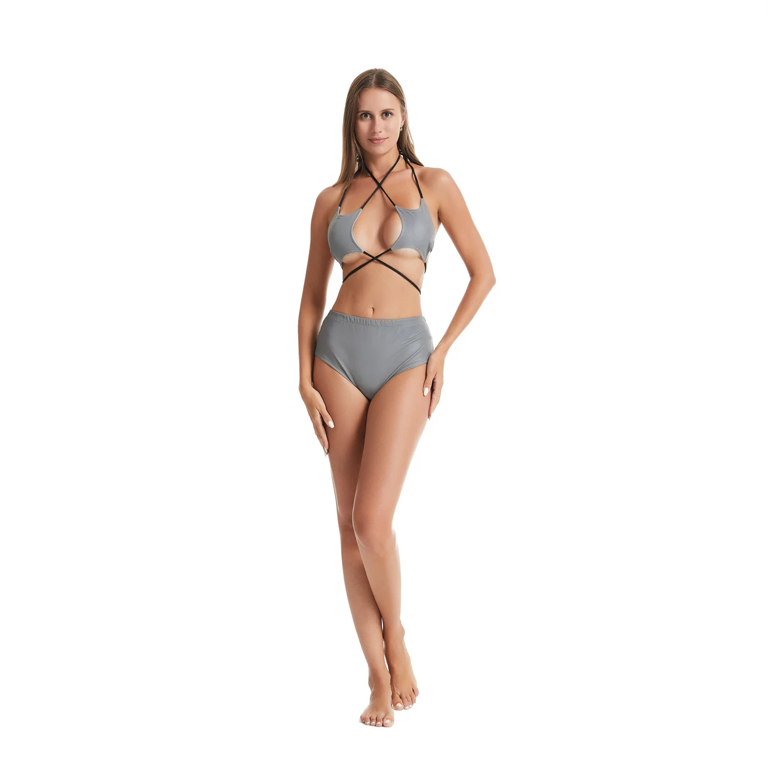 Conjunto de Bikinis reflectantes para mujer, traje de baño de arcoíris Rave, Top de vendaje en forma de estrella y triángulo para fiesta de